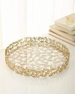 Plateau miroir carré en or avec bordure circulaire Plateau décoratif en métal Organisateur de vanité élégant Cadeau décoratif pour la maison - Product Image 5