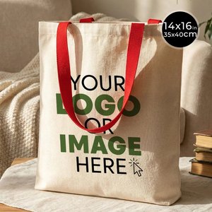 Custom 14 X 16 (35x40 Cm) 10 oz Canvas <b>Purse</b> with <b>Red</b> Handles Washable Feature - Product Image 1