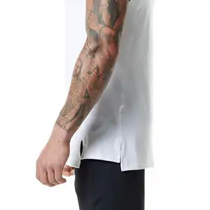 Camiseta sin mangas para hombres, prenda de vestir, con corte de brazo, Torso alargado, 100% algodón, cuello alto, color blanco