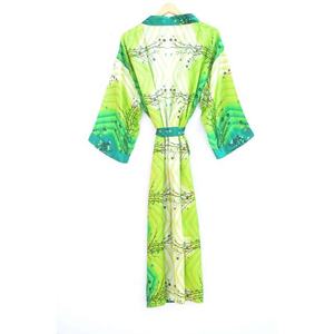 Bata Kimono de seda con estampado Floral para mujer, ropa de baño, abrigo envolvente para la casa, Kimono - Product Image 6