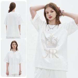 T-shirt à col rond de Style High Street pour femmes 100% coton respirant séchage rapide impression personnalisée T-shirt à manches courtes surdimensionné solide - Product Image 4