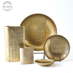 Stylish Round Golden Decorative <b>Tray</b> with Textured Design Perfect for Dining Centerpiece Organizer and Home Accents Decor - Product Image 3