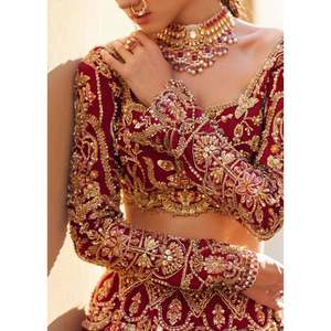 Vestido de Novia Paquistaní de Lujo, Lehenga Choli Color Granate, Seda Cruda, Bordado a Mano con Zardozi, Talla Personalizada, Maysa Couture - Product Image 6