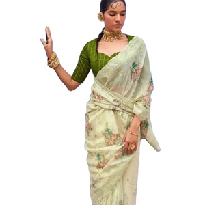 Seda de tejido suave de último diseñador con hilo de bordar Secuencia DE TRABAJO Impresión digital Saree - Product Image 1