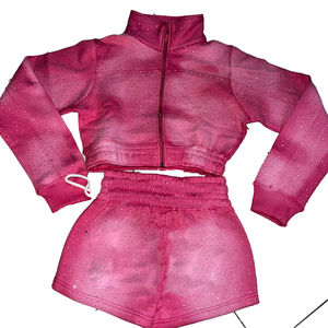 Ensemble de survêtement court pour femmes avec logo personnalisé des fabricants, strass, veste courte à fermeture éclair et short, ensemble deux pièces - Product Image 4