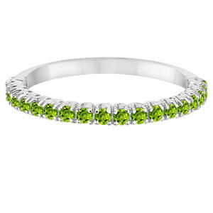 14K White Gold Half-Eternity Stacking <b>Ring</b> 0.65ct Oval Cut <b>Peridot</b> Inlay Setting Gold Plated Moissanite Number GRA Certified - Product Image 1