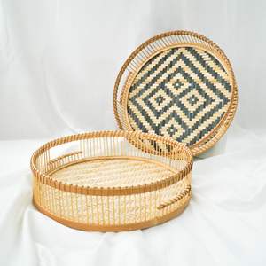 Ensemble de plateaux ronds en bambou tressé, écologiques, naturels, faits à la main au Vietnam, prêts à l'exportation - Product Image 4