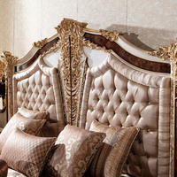 Lit en bois massif sculpté de style européen, meubles classiques de villa, luxe français, lit king size pour chambre à coucher