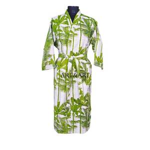 Handmade Japanese Kantha Thermal Elegant Robe Kimono Floral Print Quilted Breathable Quick-Dry <b>Women's</b> Winter Spring Summer - Product Image 1