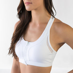 2025 High Quality Non-See Through White Recycled Sports Bra for Women Breathable <b>Mesh</b> Yoga Bra Fitness <b>Top</b> Front Zip Gym Apparel - Product Image 1