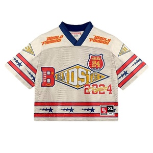 Camiseta de fútbol Retro de gran tamaño personalizada, ropa de calle ajustada por sublimación, camiseta de malla de poliéster 100%, ropa de fútbol americano - Product Image 4