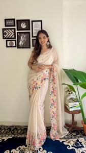 Saree pour femme en rayonne georgette de style indien avec broderie scintillante lourde Saree avec chemisier - Product Image 4