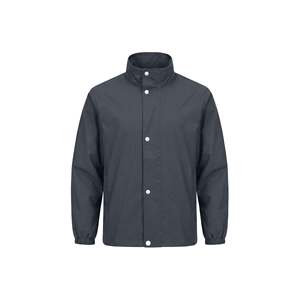 Chaqueta Cortavientos para Hombre, Color Gris Oscuro, Cuello Alto, Cierre de Botones, Manga Larga, Tejido Sólido de Poliéster - Product Image 1