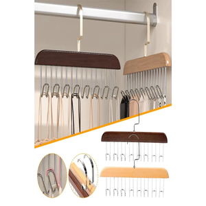 Mucit Home 8-Hook Multifunctional Wooden <b>Hanger</b> for Belts, Ties, Scarves, and Wardrobes - Product Image 2