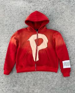 Sweat à capuche personnalisé pour homme, streetwear surdimensionné, coupe ample, sweat à capuche en polaire, hip hop, fermeture éclair intégrale, veste avec logo P - Product Image 6