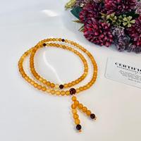 Collier de prière bouddhiste en ambre beurré, Mala en ambre baltique naturel 108 perles ; Bijoux unisexe, colliers religieux perlés de forme ronde
