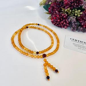 ลูกประคำอำพันบัตเตอร์สกอตช์สำหรับสวดมนต์แบบพุทธ, ลูกประคำอำพันบอลติกธรรมชาติ 108 เม็ด; เครื่องประดับสร้อยคอลูกประคำสำหรับทุกเพศทุกวัย รูปทรงกลม - Product Image 4