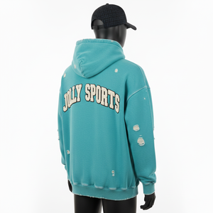 Nouveau sweat à capuche oversize pour homme 2025, en molleton de coton 320 GSM, couleur sarcelle douce, avec applique en feutre et logo personnalisé brodé – Collection Basiques - Product Image 5