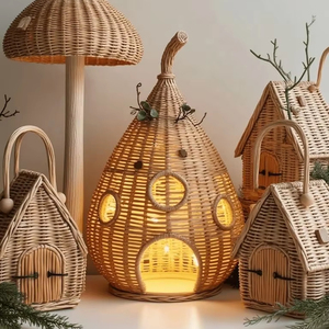 Handmade Woven Rattan Fairy House <b>Lamp</b> | Nursery Decor Night Light | Eco-Friendly <b>Wicker</b> Mushroom & Gnome Home Souvenir Gift - Product Image 1