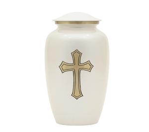 Urn <b>for</b> Human <b>Ashes</b> Cremate Urn <b>for</b> Adult White Classic With Bronze Overlap Cross Urn <b>for</b> Human <b>Ashes</b> Full Size up to 200 - Product Image 1