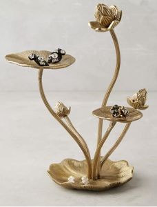 Support de bijoux tendance pour la maison, fête de mariage, plateaux de décoration, support de bijoux en métal avec design de fleurs dorées - Product Image 6