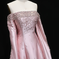 Janc ember LSZ575 Elegante Satin rosa Perlen Kristall Abend party Kleider Kleider für Frauen