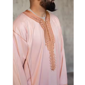 Lightweight Men's Moroccan Traditional Embroidered Muslim Thobe Soft Breathable Refined <b>Decorative</b> Accents Vintage Floor Length - Product Image 2