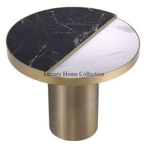 Most Unique Designer Latest Pattern Hot Selling Metal <b>Gold</b> Plated Base With Black and White Marble <b>Round</b> Top Coffee <b>Tables</b> - Product Image 1