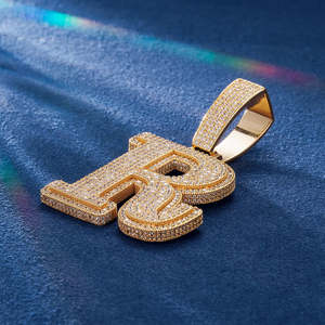 <b>Letter</b> <b>R</b> Pendant <b>Necklace</b> Gold Plated Moissante 925 silver Pave Setting Hiphop Style Unisex Jewelry - Product Image 3