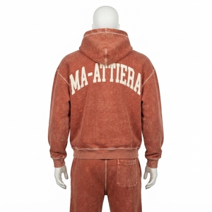 Conjunto de Sudadera con Capucha y Pantalones Deportivos para Hombre, Estilo Vintage, Color Marrón Oxidado, Algodón y Felpa, Ropa Deportiva Urbana, Venta al Por Mayor OEM - Product Image 4