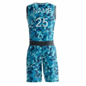 Uniforme de basket-ball pour hommes et jeunes conçu sur mesure entièrement par sublimation plus col en V tailles jeunes ensemble de basket-ball imprimé respirant - Product Image 2