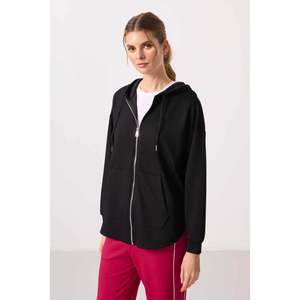 Sudadera con Capucha Extra Grande de Textura Suave Tommylife para Mujer - 97302 Negro - Beige - Product Image 5