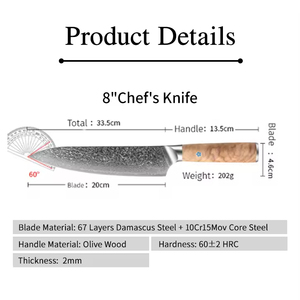 Couteau de chef professionnel personnalisé usine Pakistan Premium Damas en acier VG-10 lame tranchante fait à la main manche en bois va au lave-vaisselle - Product Image 3