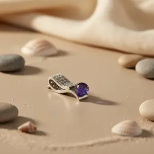 Boucles d'oreilles pendantes en cristal argenté avec pierre précieuse violette, cadeau élégant pour elle - Product Image 2