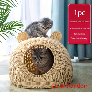 Tienphong venta al por mayor 2024 acogedor nido de gato de ratán lavable-cama semicerrada y transpirable para mascotas para todas las estaciones - Product Image 4