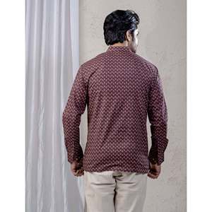 Kurta Corta Informal de Algodón Estampado para Hombre con Mangas Largas - Product Image 6