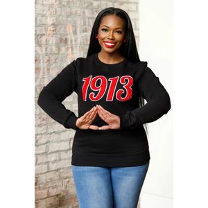 1913 Script Chenille Crewneck Sweatshirt <b>Black</b> Premium Fleece Sorority Apparel Greek DST Delta Casual Winter <b>Top</b> - Product Image 1