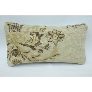 Vintage Pattern Beige Kantha Embroidered Wool <b>Pillow</b> Rustic 8x16 Inch Woven Technique - Product Image 1