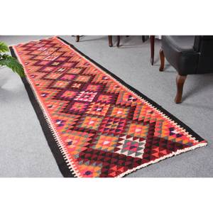 Vintage Turkish 3 X 11.3ft Oversized Area Rug <b>Red</b> Orange Patchwork Design <b>Wool</b> PP 10mm Latex Large Rectangle Hallway Room Rugs - Product Image 1
