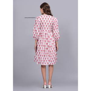 Vente en gros de tunique de plage en coton imprimé pour femmes indiennes robe portefeuille bohème en dentelle vêtements d'été naturels asymétriques - Product Image 6