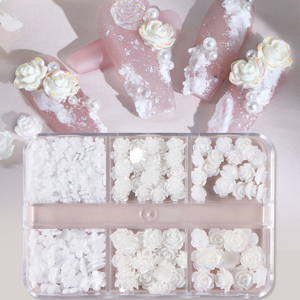 6 Grilles Rose <span class=keywords><strong>Blanc</strong></span> Fleur Nail Charms Coréen Pièces <span class=keywords><strong>Noir</strong></span> NailArt Cravate Décoration Kawaii Accessoires Manucure Fournitures Polymère Argile - Product Image 1