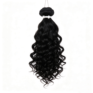 Extensiones de Cabello Sintético Ondulado Profundo, Color Negro Natural, Doble Trama a Máquina, para Tejido de Cabello en Salón - Product Image 1