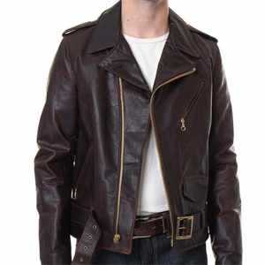 Veste de motard en cuir véritable pour homme, style vintage, coupe ajustée, manteau de moto personnalisé, cuir de vache véritable brun vieilli - Product Image 1