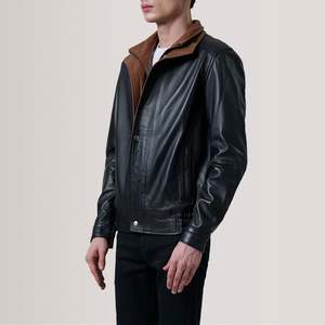 Genuine <b>Sheepskin</b> Leather Reversible Zippered Bomber <b>Jacket</b>-XS Size Water Proof Men's Moto Biker Style Solid Pattern Quilted - Product Image 2