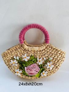 Cesta de jacinto de agua tejida a mano elegante Unisex, cierre abierto con dos asas, forro de algodón elegante adornado con flores - Product Image 6