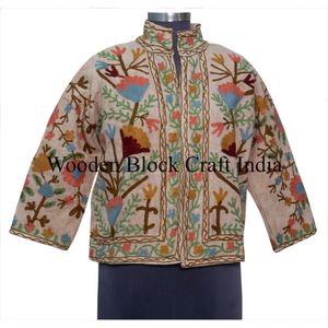 Handmade Indian Embroidered Suzani Quilted Woven Boho Floral Embroidery Jackets in Cotton Fabric with Cotton Lining for Winter - Product Image 1