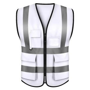 Workwear Reflective Safety <b>Vest</b> with Pockets Casual Breathable High Visibility <b>Men's</b> <b>White</b> <b>Vests</b> for Construction - Product Image 1