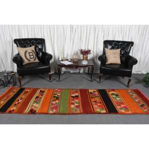 Vintage Turkish Rug, 2.7x9.5 ft <b>Runner</b> Rug, Orange <b>Green</b> Floral Wool Rug - Product Image 2