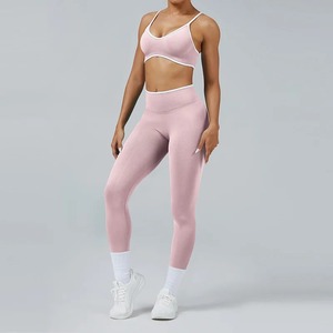 Ensemble short 2 pièces Gym Fitness costume S femmes vêtements d'entraînement taille haute Shorts bretelles croisées soutien-gorge de sport survêtement de course - Product Image 5