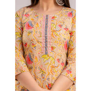 Ensemble Kurta imprimé floral fauve et multi pour femme avec pantalon et dupatta (SHKUP1392) - Product Image 4